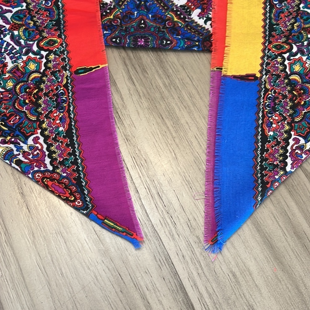 90’S COLORFUL SCARF WITH COLORBLOCK AND RAW HEM OUTER - Picture 6 of 14